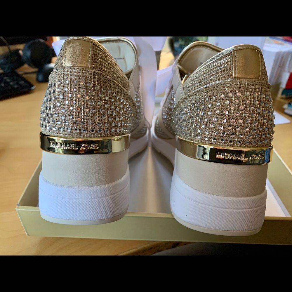 New Michael Kors gold wedge cristal sneakers - Picture 3 of 5